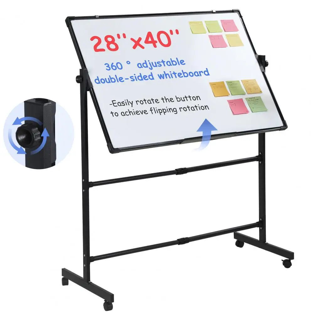 Rolling Magnetic Whiteboard 40x28" | Double-Sided Height Adjustable Rolling Whiteboard Easel PRIMED