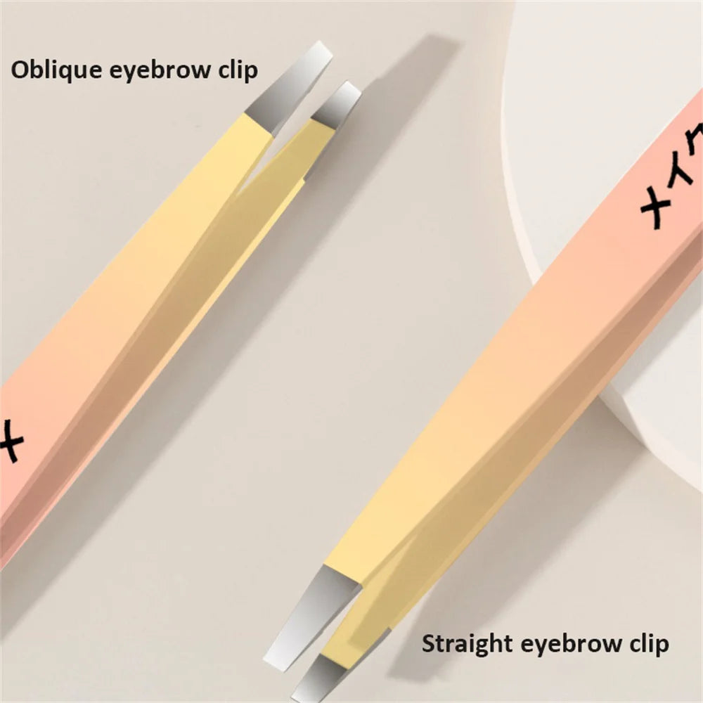 Stainless Steel Slanted Eyebrow Tweezers | Colorful Combo Set