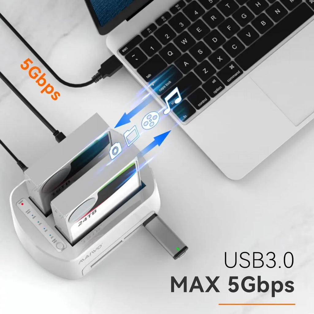 MAIWO Dual Bay HDD Dock USB 3.0, Offline Clone & Card Reader HDD Docking Station PRIMED