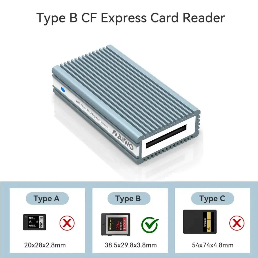 MAIWO CFexpress Type B Card Reader 10Gbps USB 3.2 Gen2 Aluminum CFexpress Card Reader PRIMED