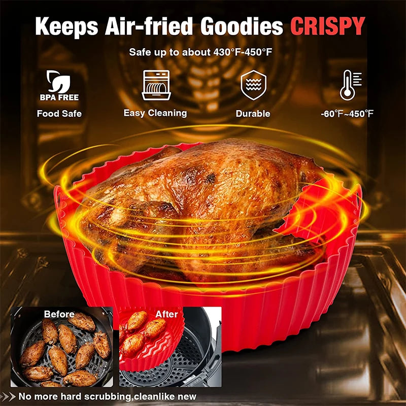 LMETJMA Reusable Silicone Air Fryer Liner Round Basket Insert Silicone Air Fryer Liner PRIMED