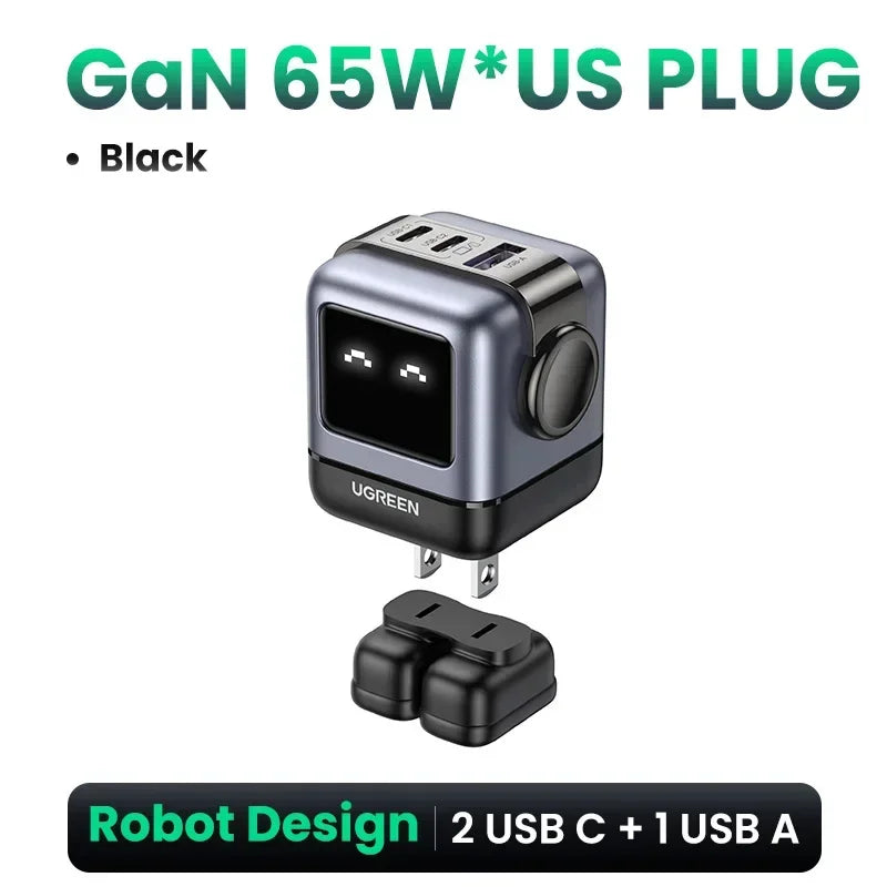UGREEN 30W GaN USB-C Fast Charger PD3.0 PPS – Robot Design GaN USB-C Charger PRIMED US Plug 65W Black China Mainland