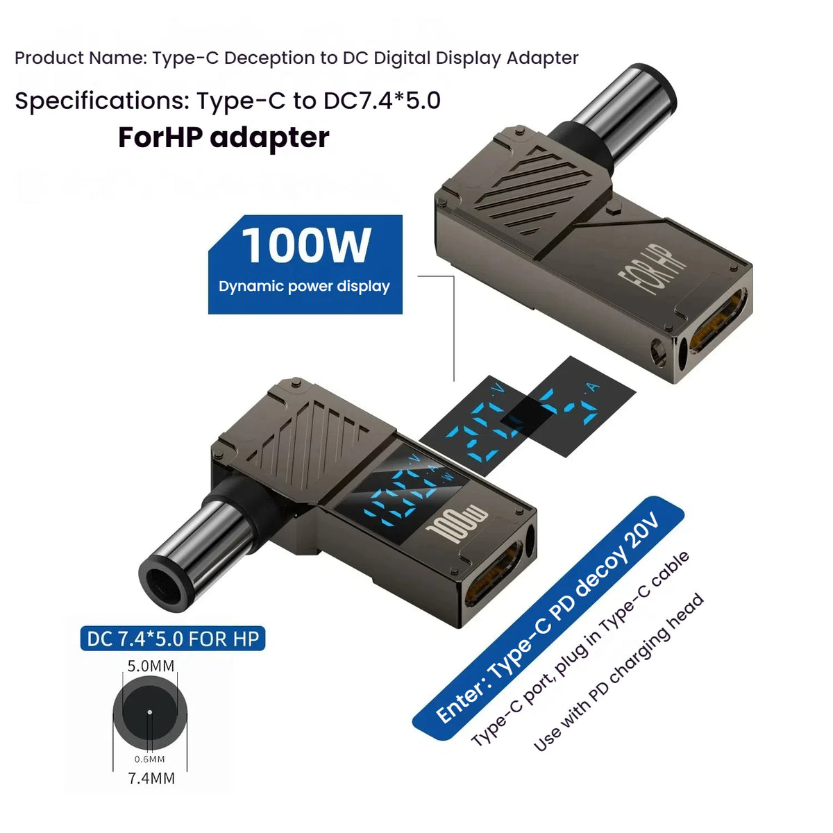 TISHRIC 100W USB-C to DC Laptop Power Adapter | Lenovo HP Dell