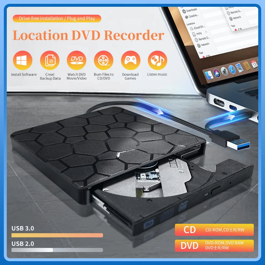 GGBEE External DVD RW Drive USB 3.0 & Type-C Slim CD Burner External Optical Drive PRIMED