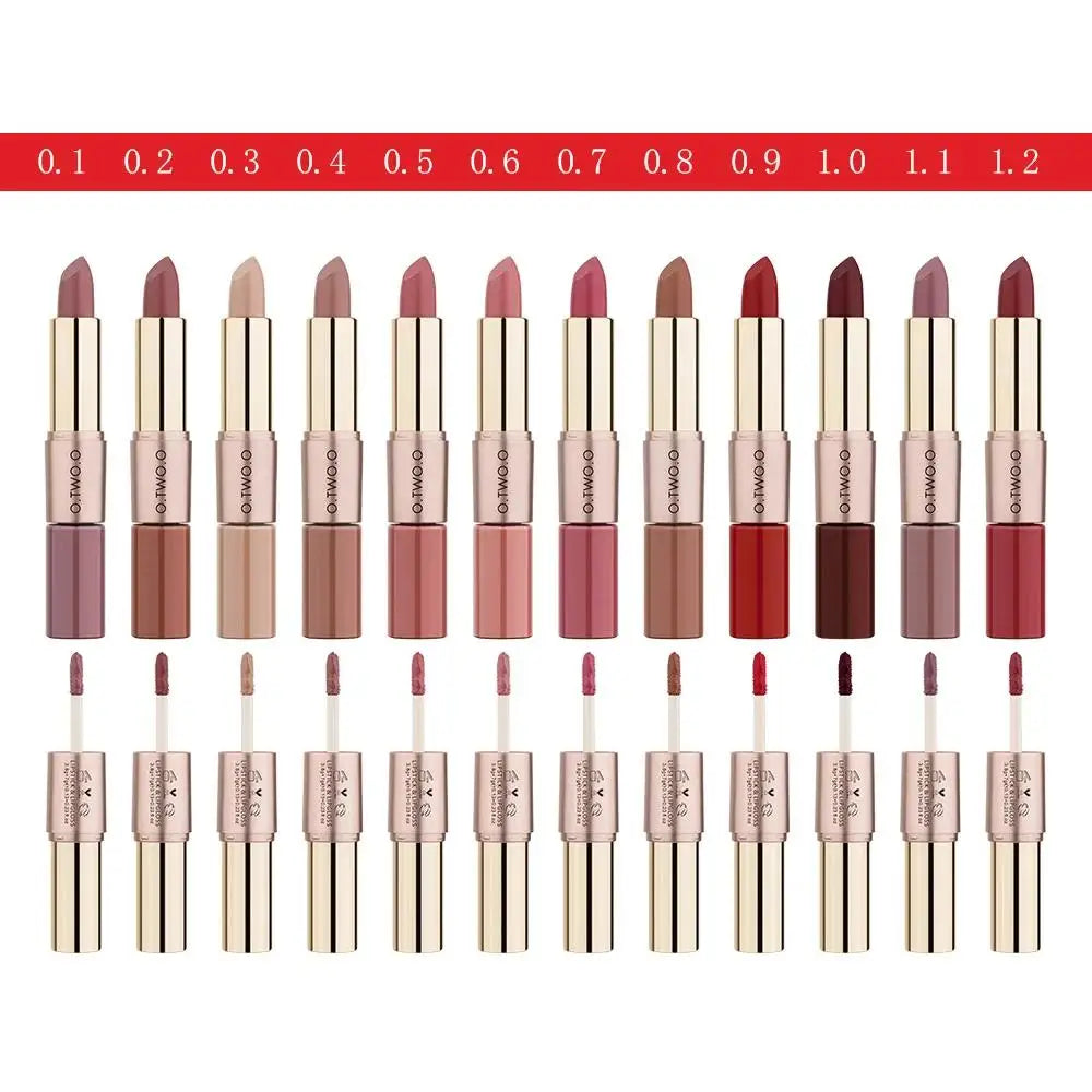 O.TWO.O 2-in-1 Matte Lipstick & Lip Gloss – 12 Colors Matte Lip Gloss PRIMED