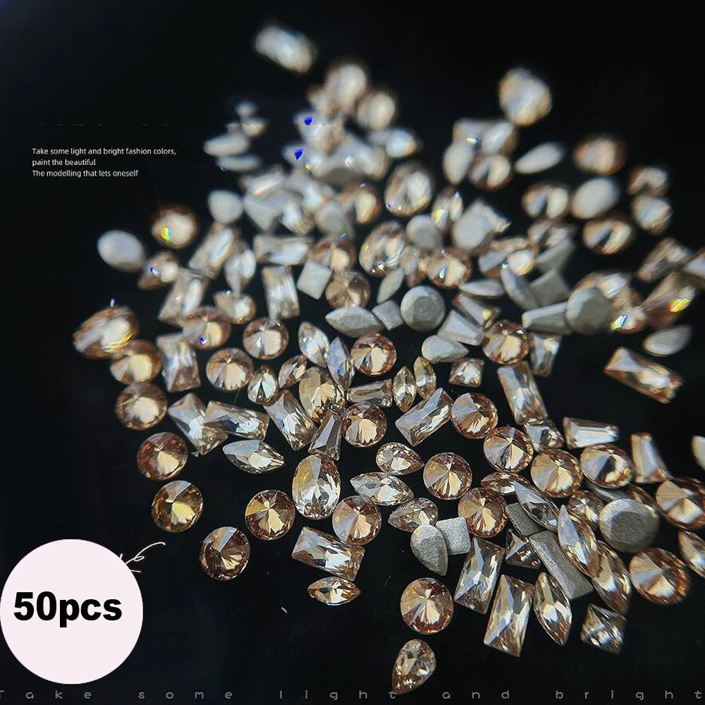 50Pcs Pink Zircon Nail Rhinestones Heart & Oval Manicure Charms Nail Art Rhinestones PRIMED ZD122-Mix(50pcs)
