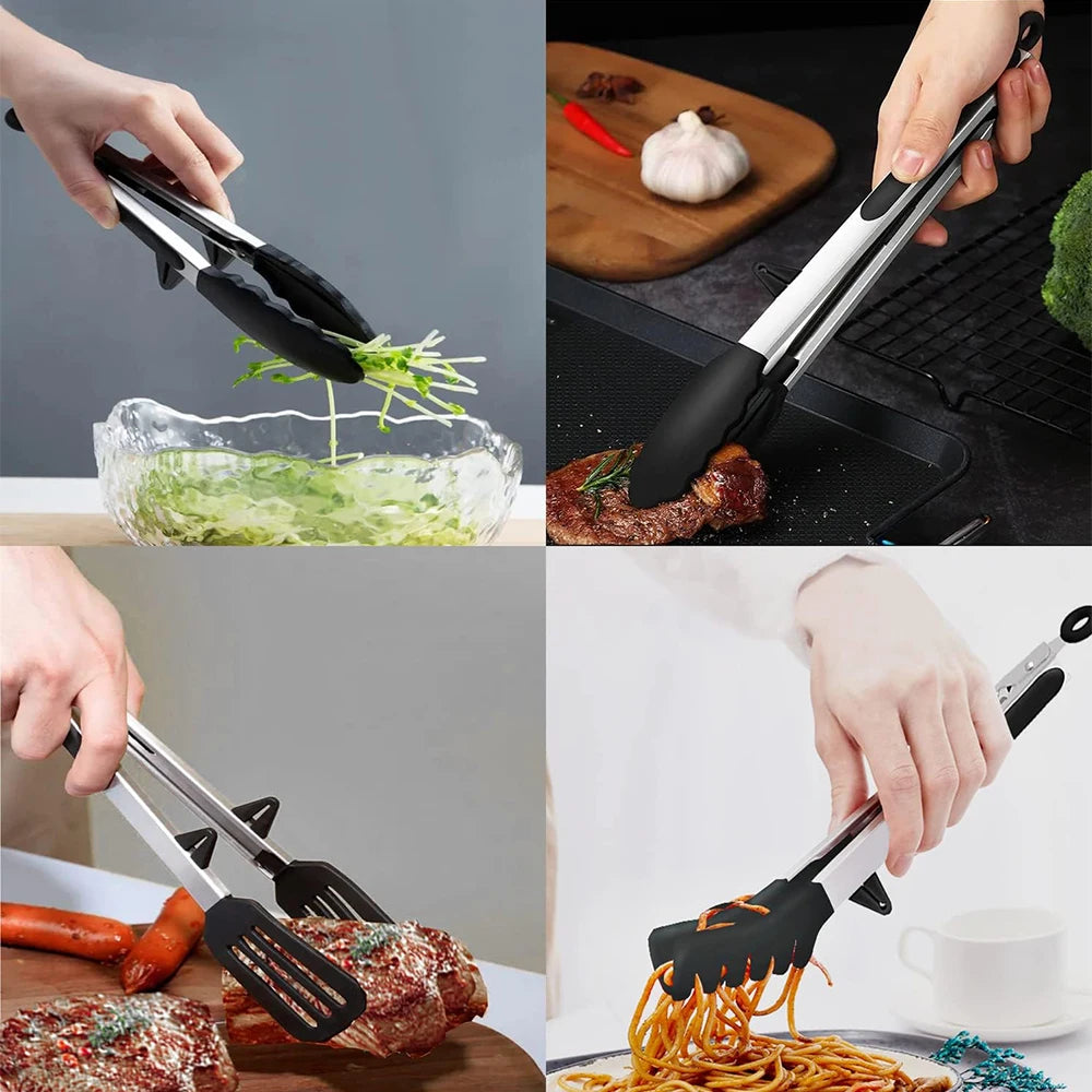 LMETJMA Silicone Kitchen Tongs – BBQ, Pasta & Salad Serving Silicone Kitchen Tongs PRIMED