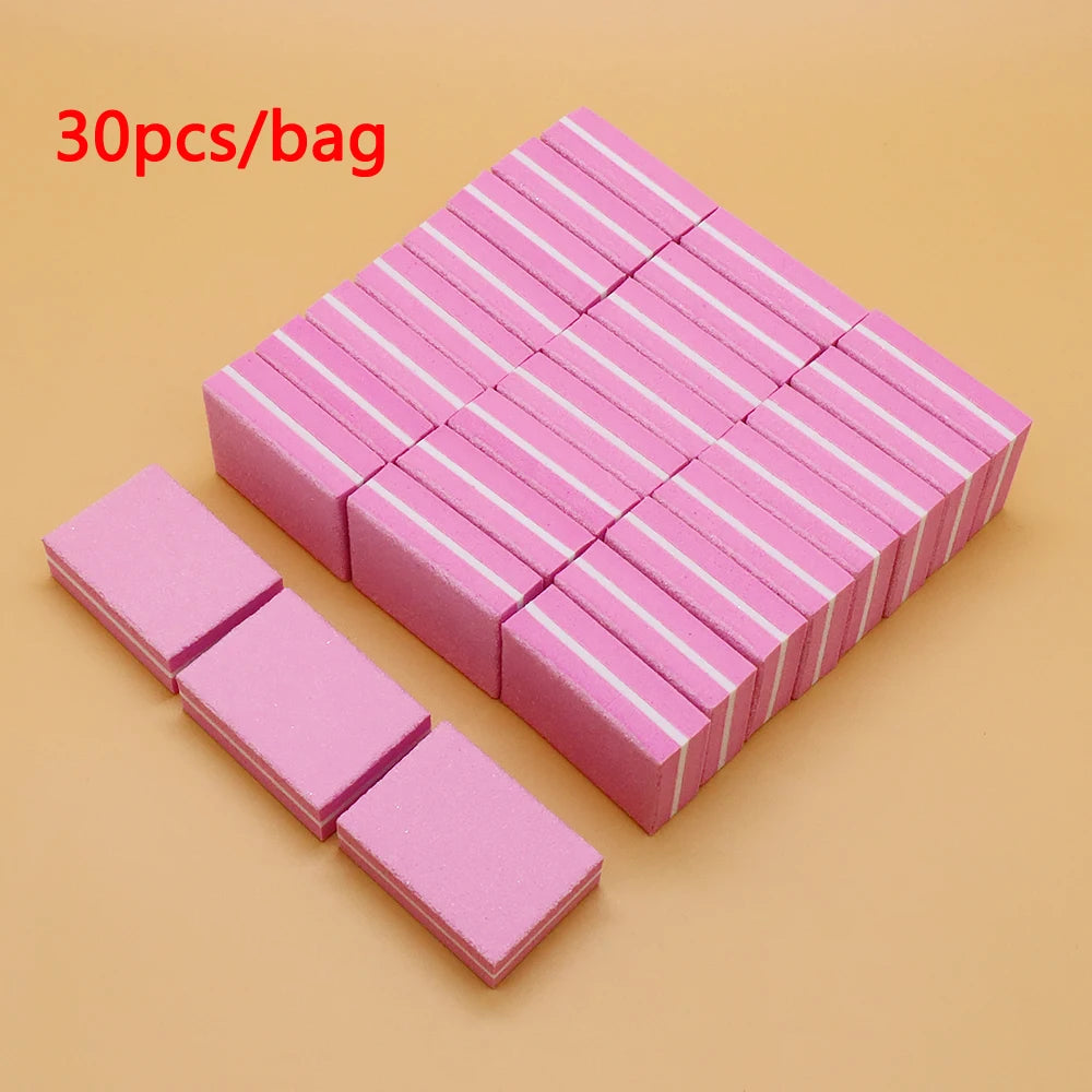 Mini Sponge Nail File Buffer Block 15/30/50pcs 100/180 Grit Nail File Buffer PRIMED 30pcs-pink