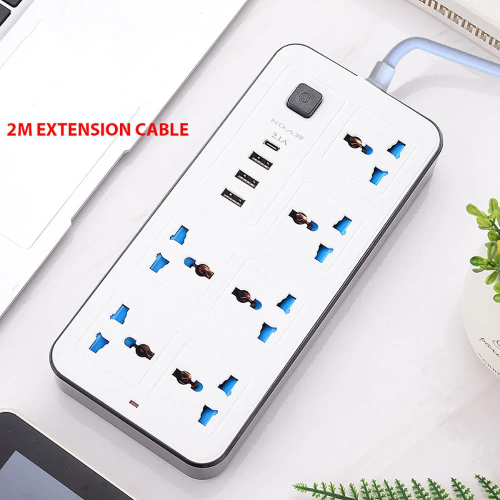 Universal Power Strip EU/US/UK | USB-C Port & 2m Cord Power Strip PRIMED White UK