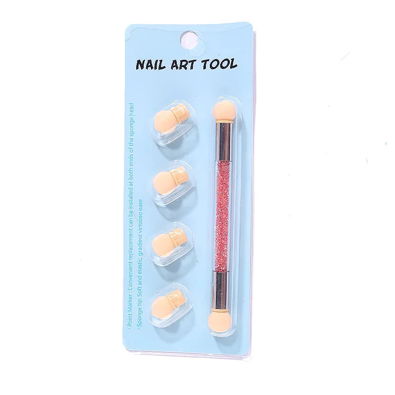JEARLYU Double-Ended Ombre Nail Sponge Brush + 4 Sponge Heads