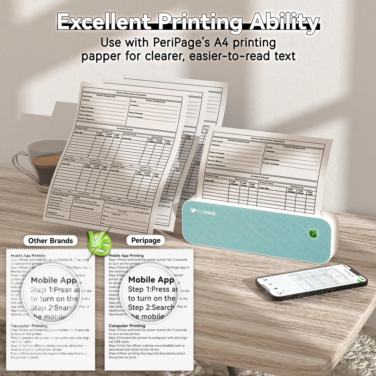Peripage A40 Portable A4 Wireless Bluetooth Inkless Thermal Printer Portable Thermal Printer PRIMED