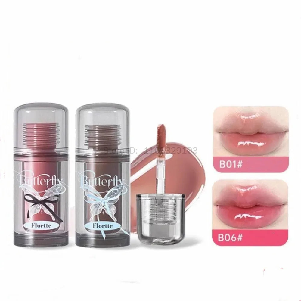 FLORTTE Butterfly Mirror Lip Gloss – Jelly Tint & Glaze Lip Gloss PRIMED