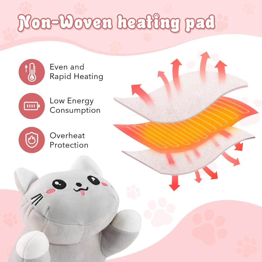 USB Heated Cat Plush Pillow – 5 Heat Levels, Neck & Back Heated Plush Pillow PRIMED