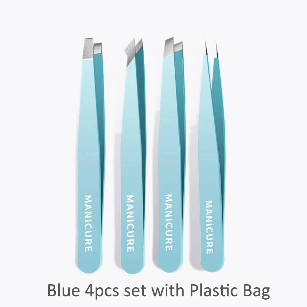 Stainless Steel Slanted Eyebrow Tweezers – Colorful Set