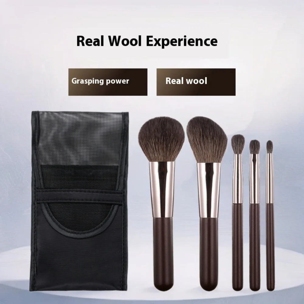 5-Piece Travel Makeup Brush Set – Goat Hair & Wood Handle
