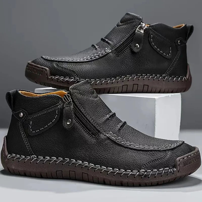 Men's Handmade Split Leather Ankle Boots | Zip Closure Men's Ankle Boots PRIMED black 46
