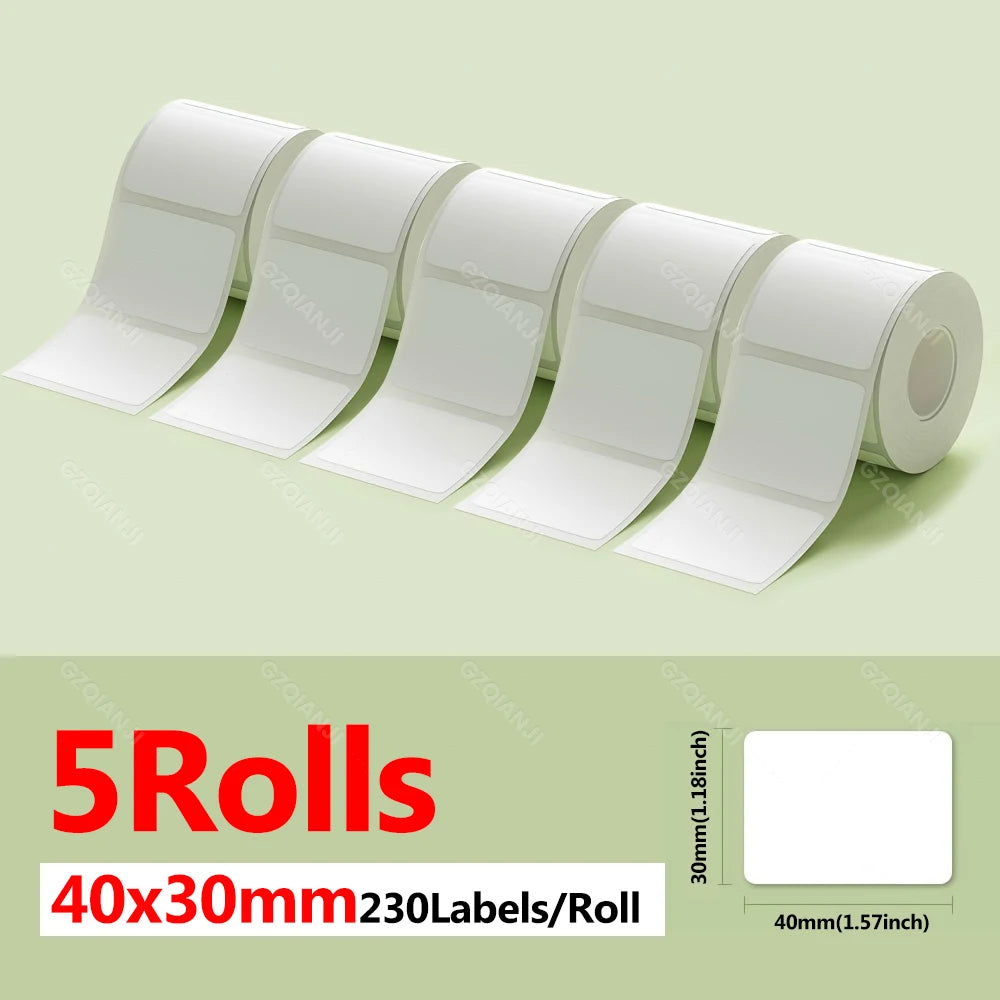 Niimbot Thermal Label Rolls 5-Pack | Waterproof B1 B21 B203 Thermal Label Rolls PRIMED 5WH 40-30mm