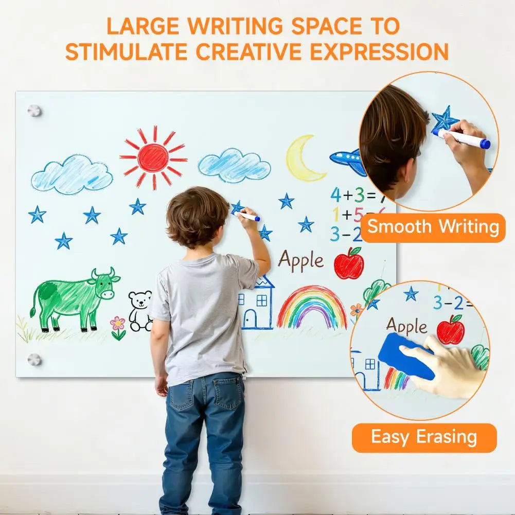 Magnetic Glass Whiteboard Frameless Dry Erase Board + Markers Glass Whiteboard PRIMED