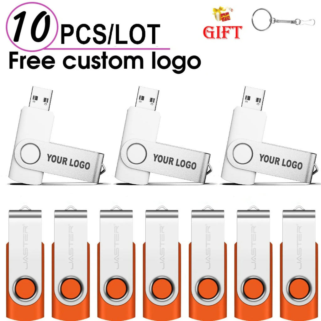 10-Pack Rotatable USB Flash Drive 128GB | Custom Logo Pen Drive USB Flash Drive PRIMED