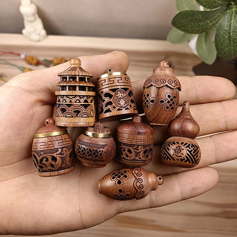 Wood Hollow Carved Aroma Diffuser Bottle Car Pendant