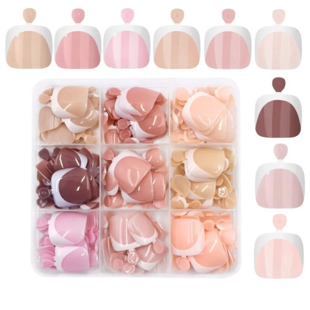 216pcs French Press-On Toenails Short Square Glossy Full Cover