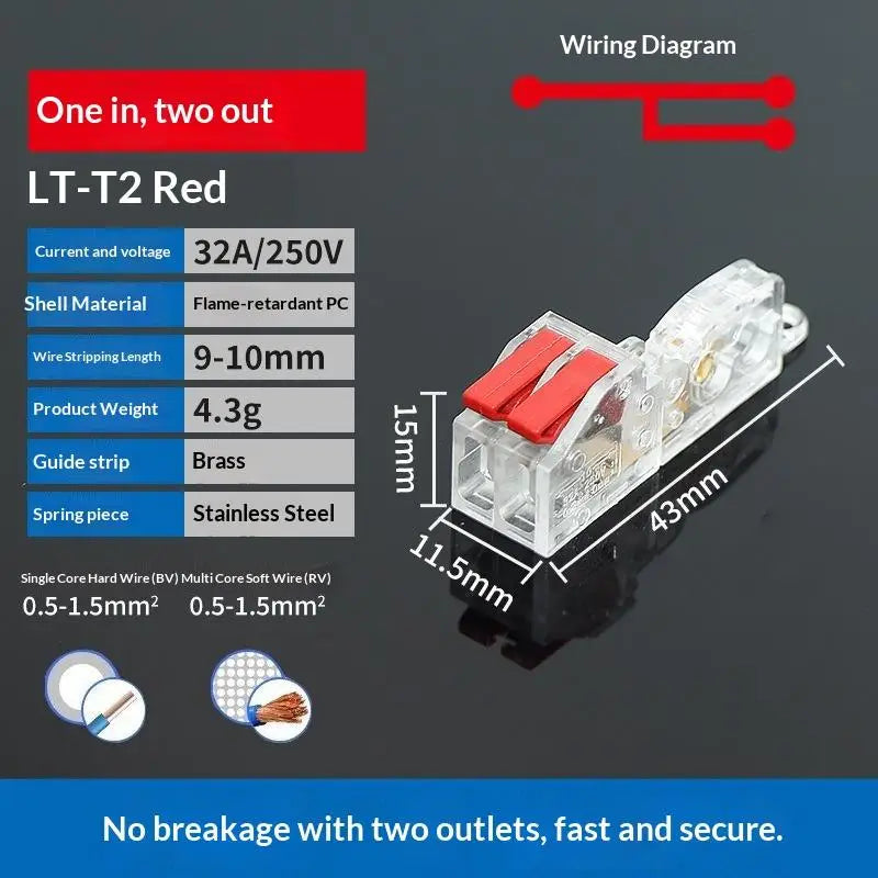 T-Type No-Strip Wire Connector | Quick Branch Terminal Block