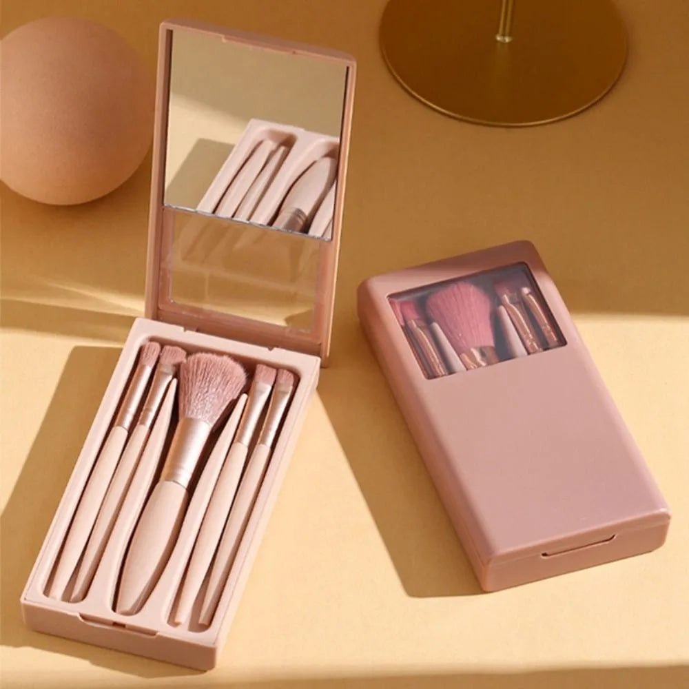 5-Piece Travel Makeup Brush Set with Mirror & Case Travel Makeup Brush Set PRIMED