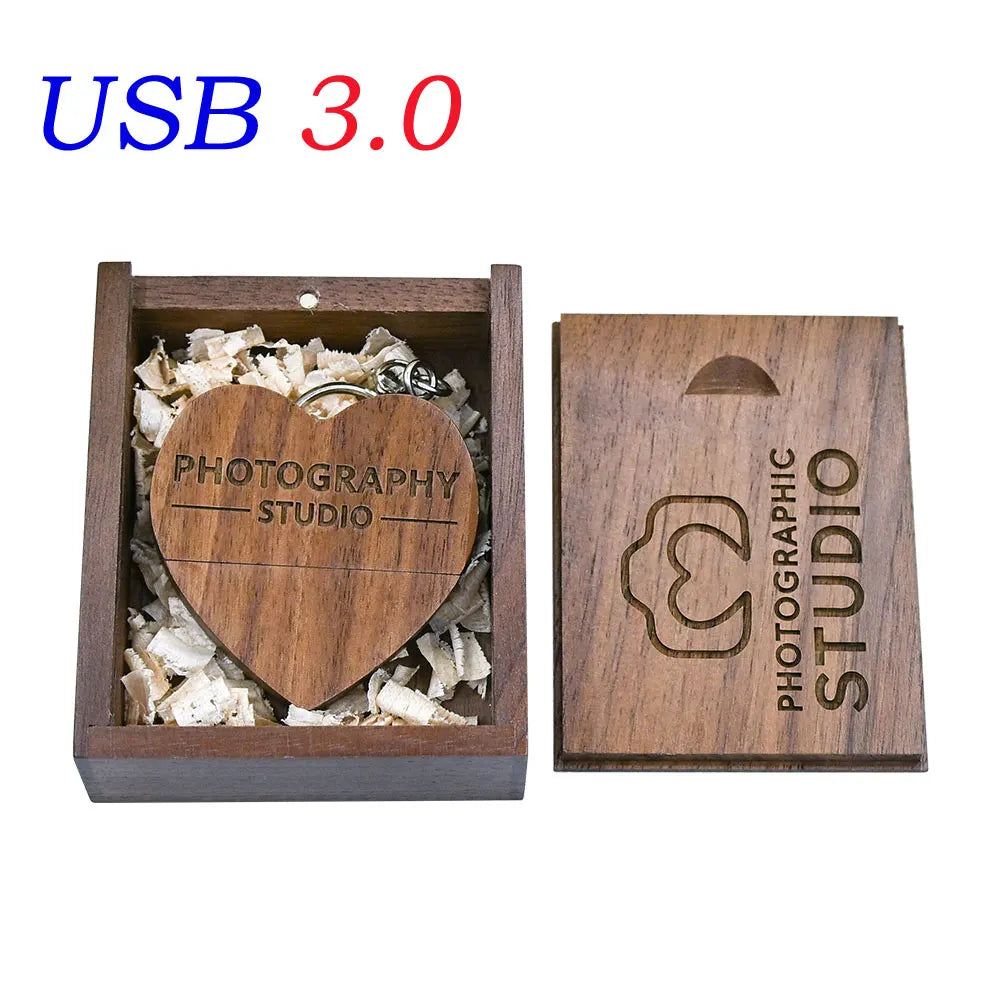 Wooden Heart USB 3.0 Flash Drive | Custom Logo Wedding Gift Custom USB Flash Drive PRIMED