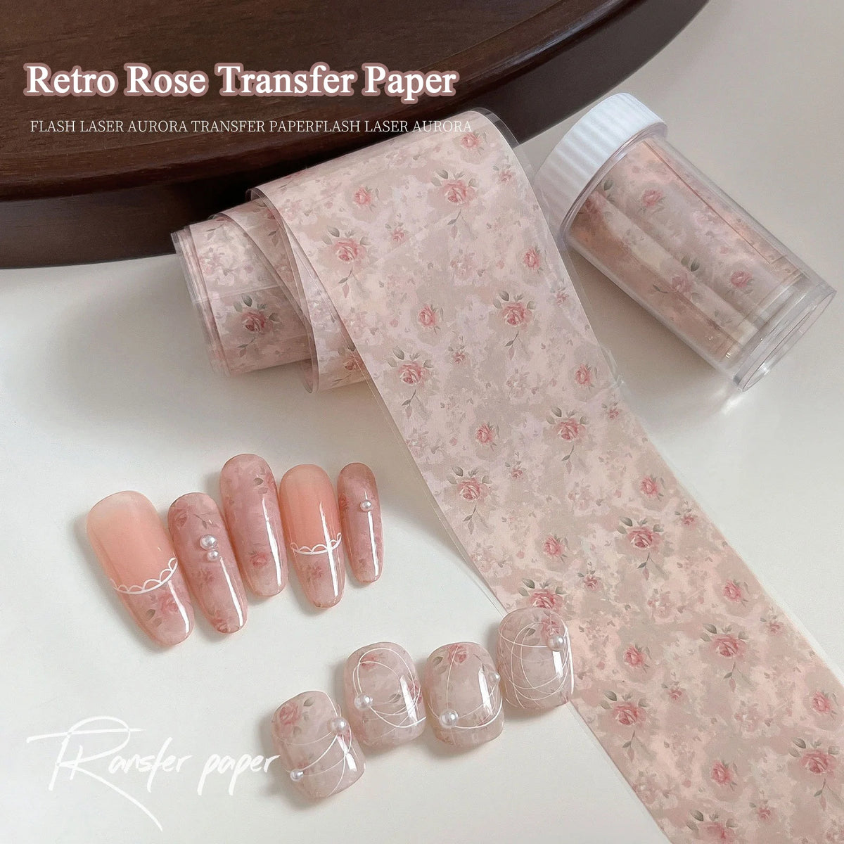 100cm Vintage Rose Nail Transfer Paper Roll | Floral Water Decals