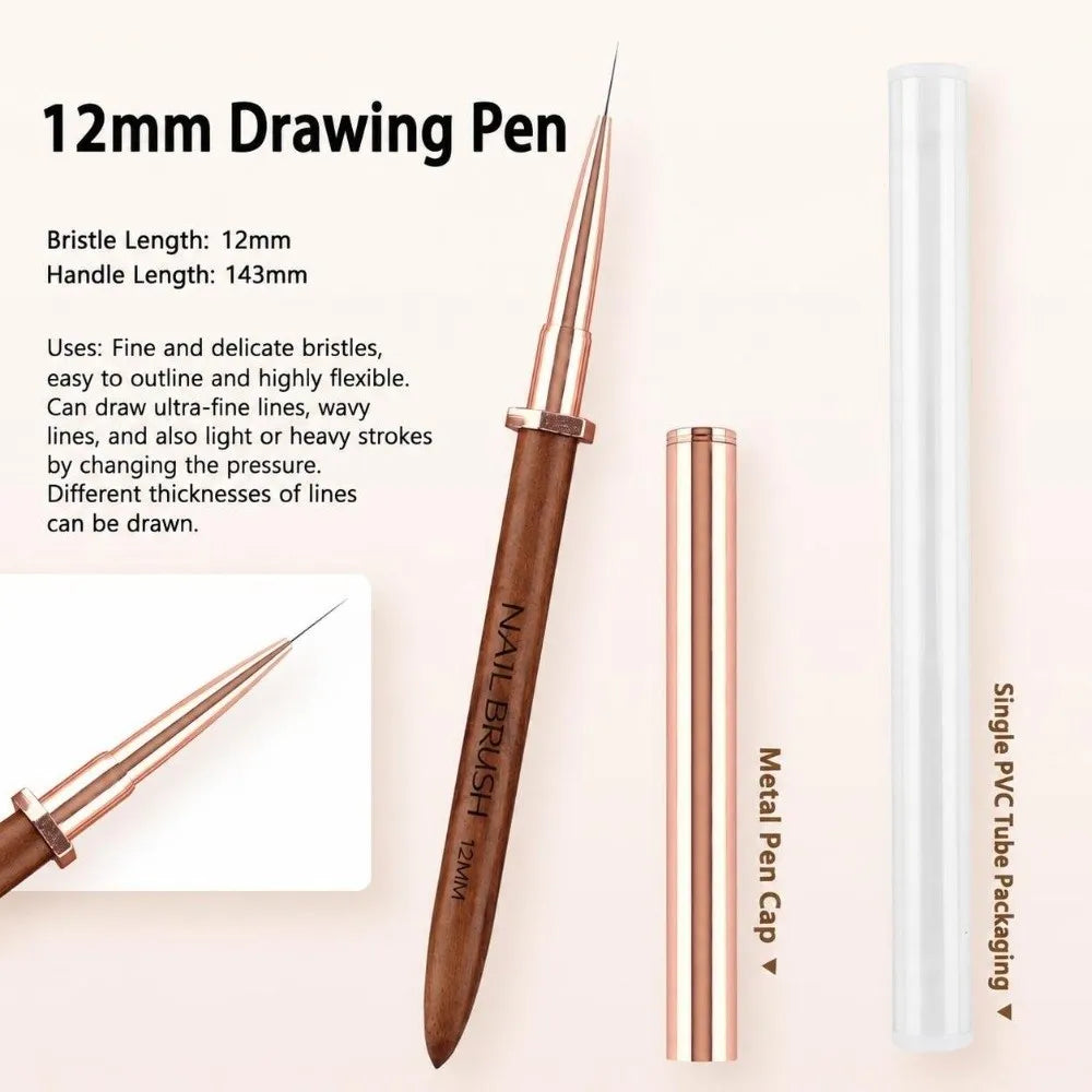 Sandalwood Handle Nail Art Detail Brush – Portable Nail Pen