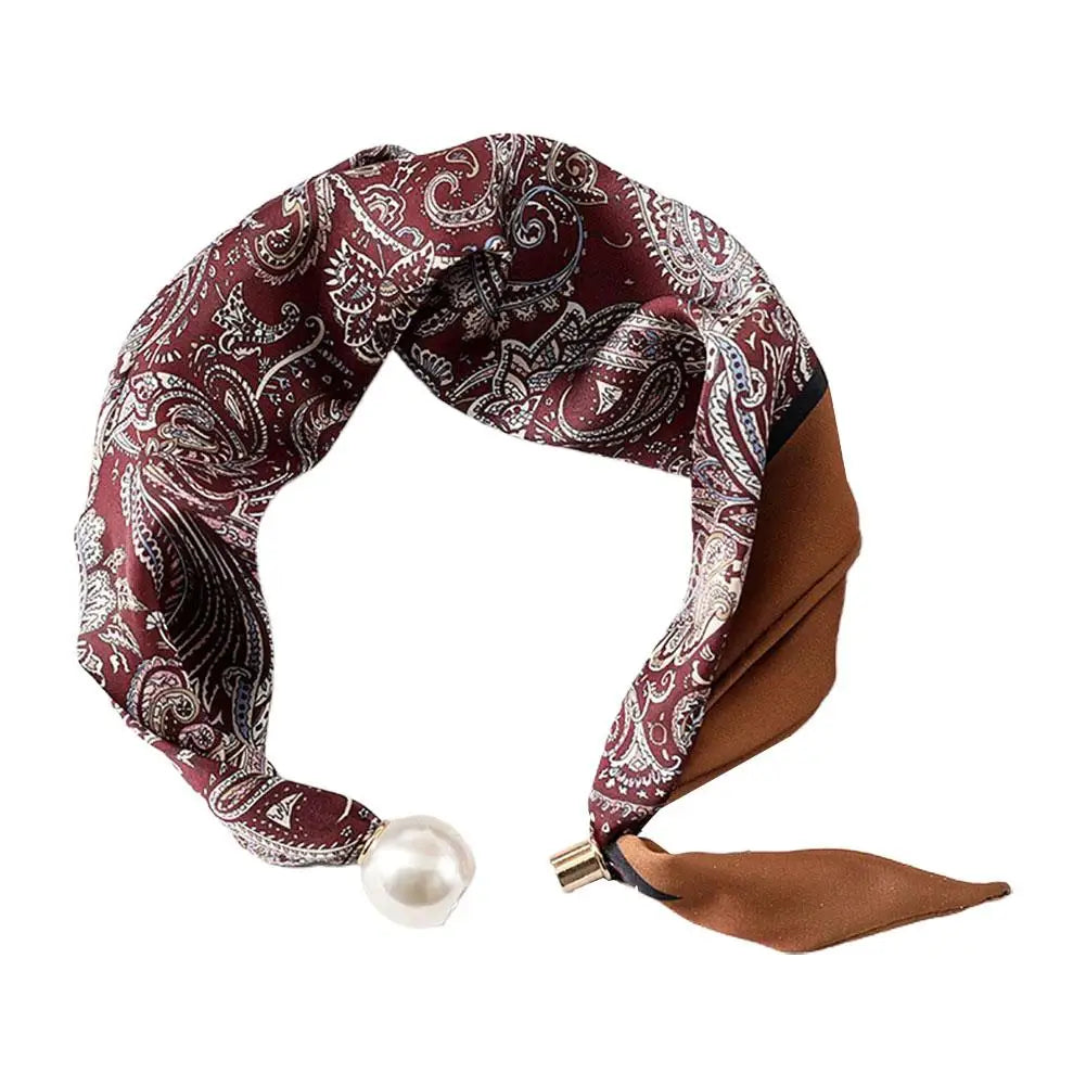 Pearl Buckle Printed Neckerchief – Lightweight Polyester Scarf