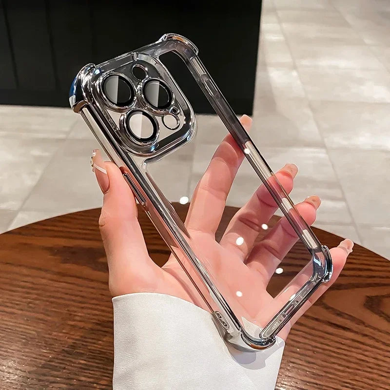 Clear TPU iPhone Case 11–17 Pro Max | Plating Lens Protection Phone Case PRIMED For iPhone 13 Pro Silver
