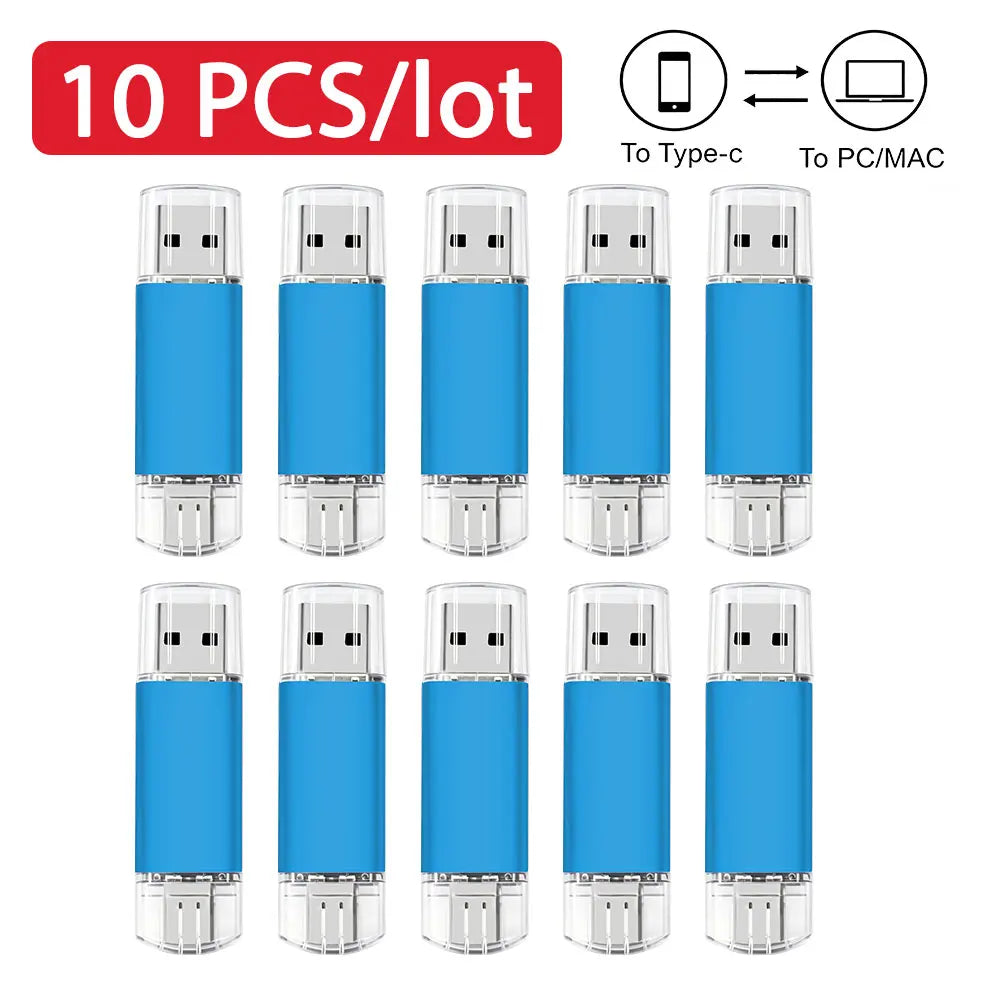 Type-C USB Flash Drive Bulk 10/50 Pcs | Free Custom Logo USB Flash Drive PRIMED 128M Light Blue 10pcs