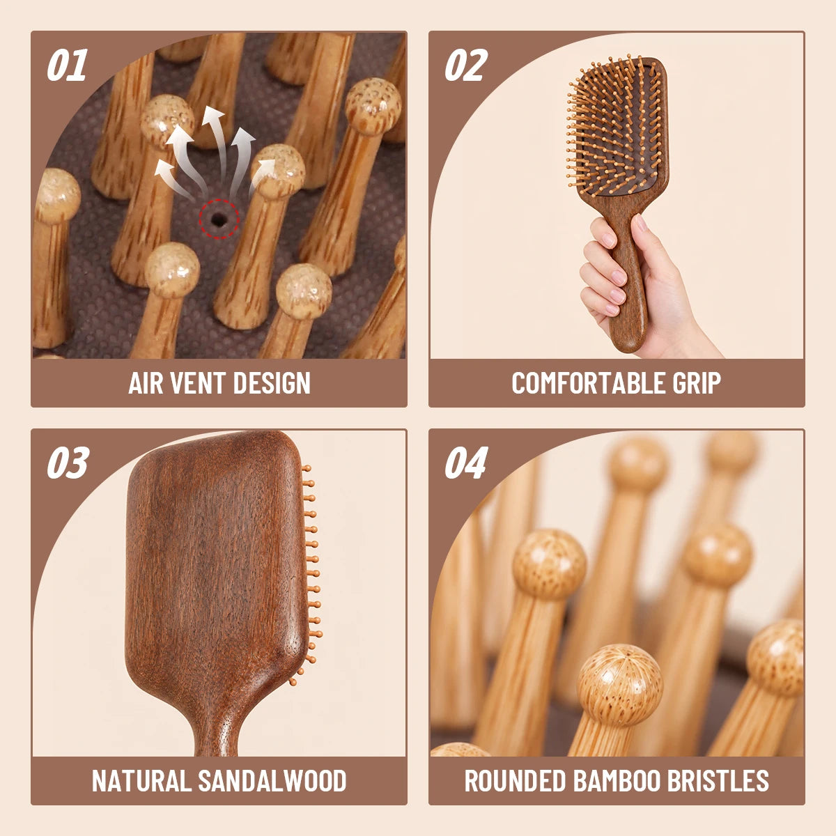 Wood Air Cushion Hairbrush – Detangling & Scalp Massage