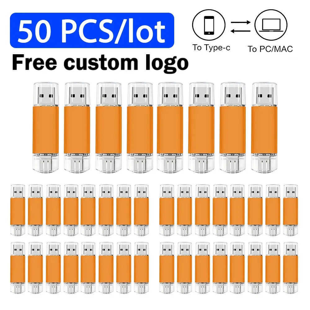 Type-C USB Flash Drive Bulk Custom Logo | 8–64GB 10/50/100 Pcs USB Flash Drive PRIMED 4GB Yellow x50