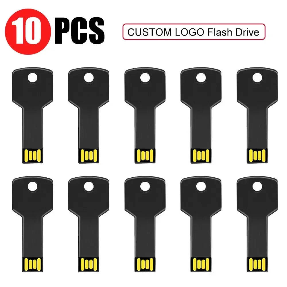 10-Pack Custom Logo Key USB 2.0 Flash Drives – 4GB to 128GB USB Flash Drive PRIMED 4GB Black-10PCS