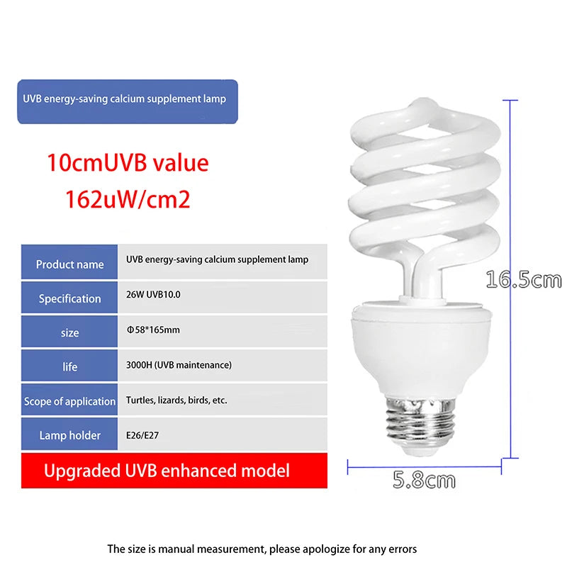 UVB Reptile Basking Lamp 13W/26W – 5.0 & 10.0 Terrarium Light Reptile UVB Lamp PRIMED UVB 10 26W