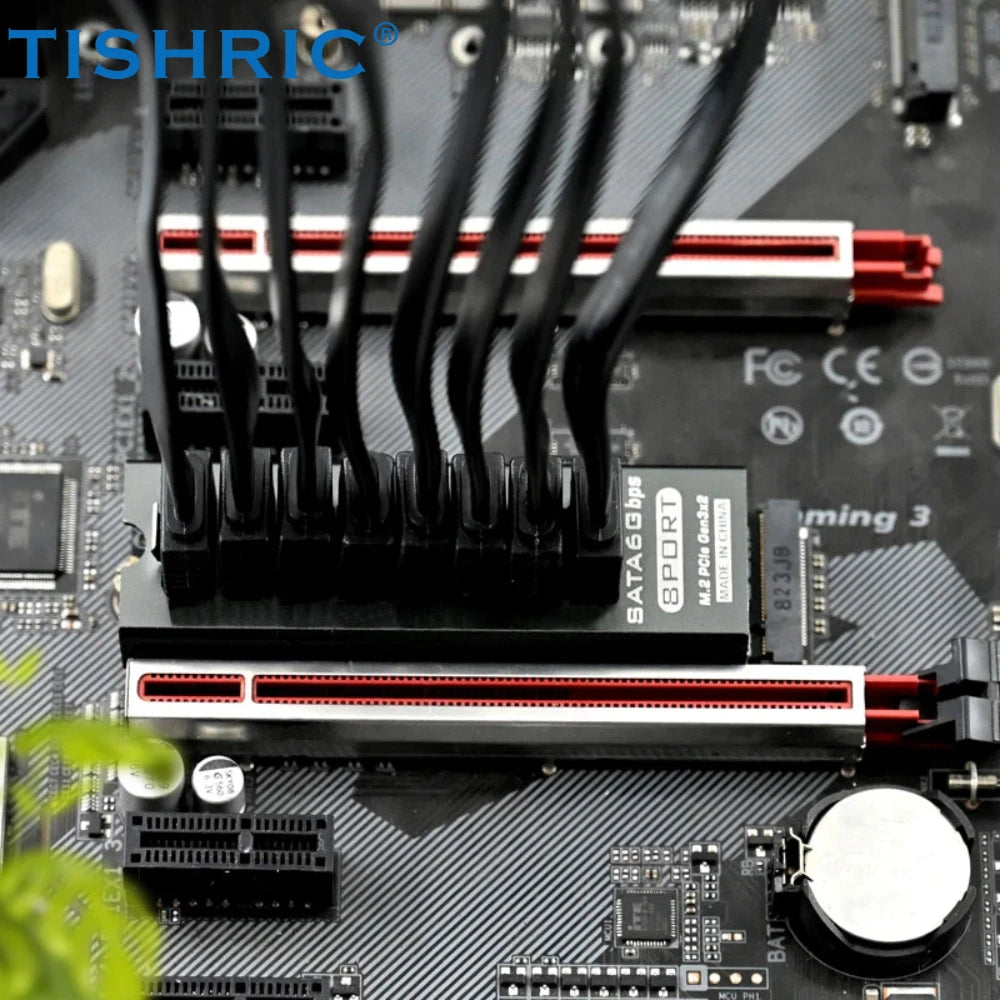TISHRIC M.2 NVMe PCIe to SATA 6/8/9-Port Expansion Card 6Gbps PCIe SATA Expansion Card PRIMED