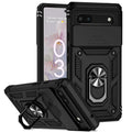 Military Armor Pixel Case – Slide Lens Cover & Ring Stand Armor Phone Case PRIMED For Pixel 6 Pro Black