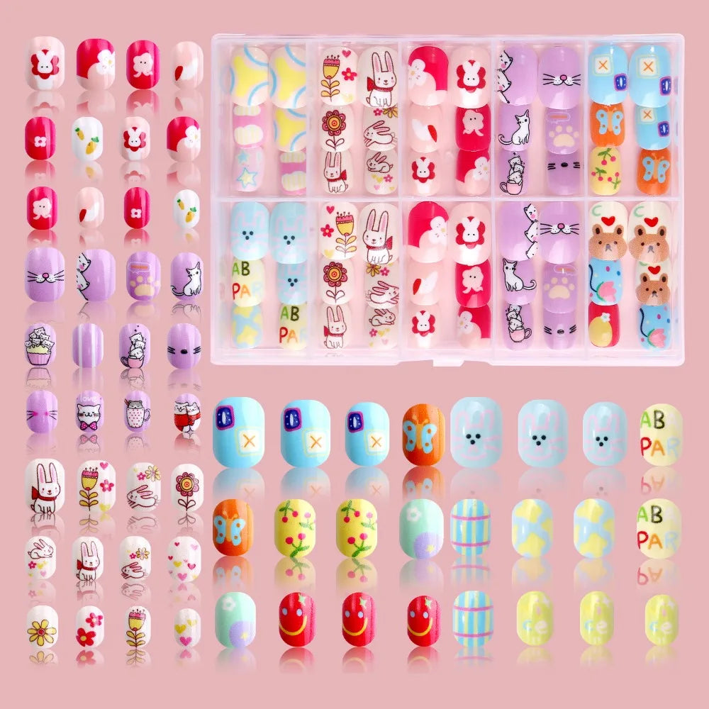 Kawaii Kids Press On Nails – 120pcs Candy Color Fake Nails