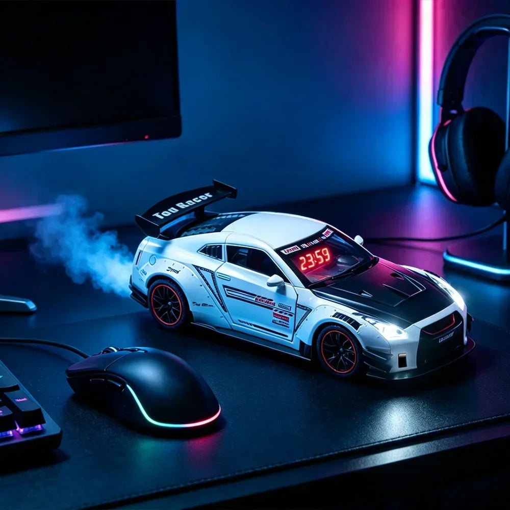Sports Car Alarm Clock – Engine Sound, LED Lights & Mist Sprayer