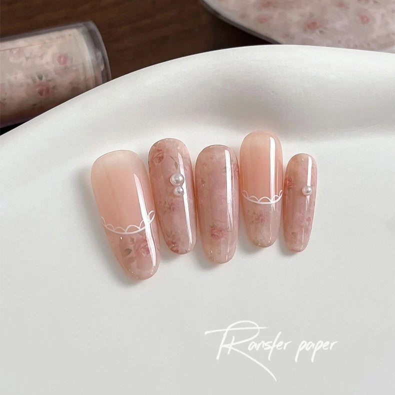 100cm Vintage Rose Nail Transfer Paper Roll | Floral Water Decals