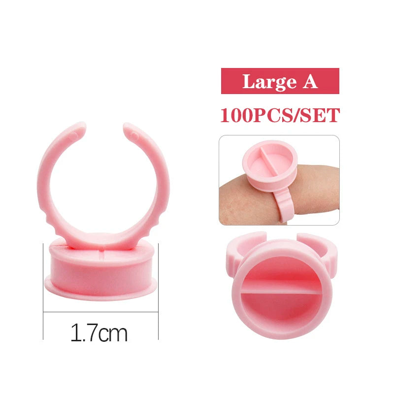 100Pcs Disposable Lash Glue Rings | Eyelash Extension Supplies Lash Extension Accessory PRIMED 100pcs pink large A