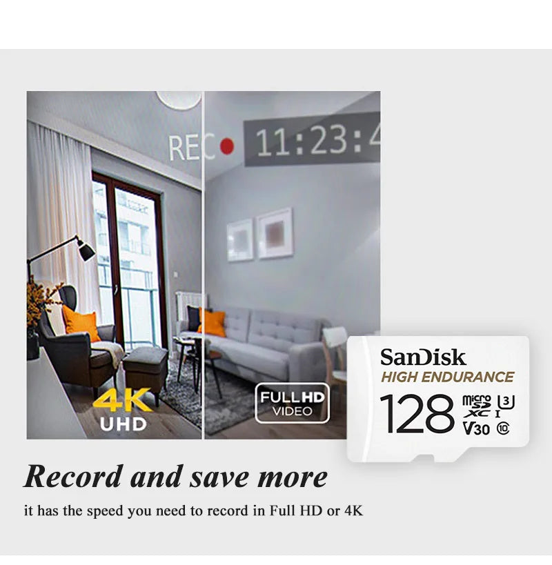 SanDisk V30 4K MicroSD Card – Dashcam & Surveillance 32–512GB