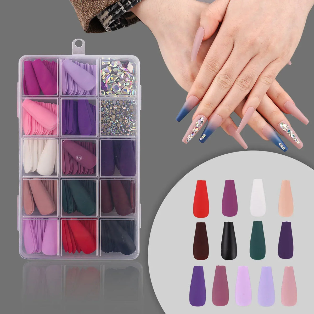 LEKGAVD Long Press-On Nails Set – Diamond DIY Manicure Kit
