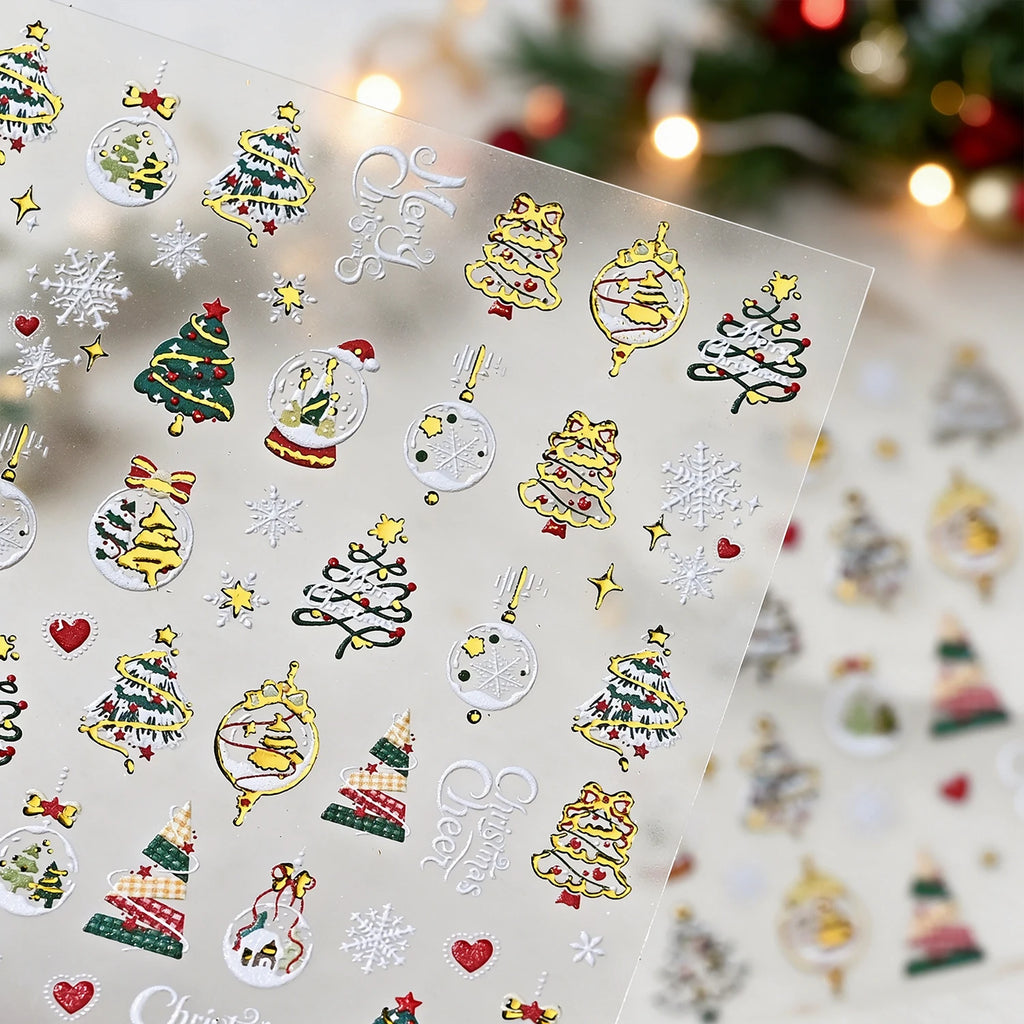 5D Gold Christmas Nail Art Stickers – 3D Snowflake Decals Nail Art Stickers PRIMED
