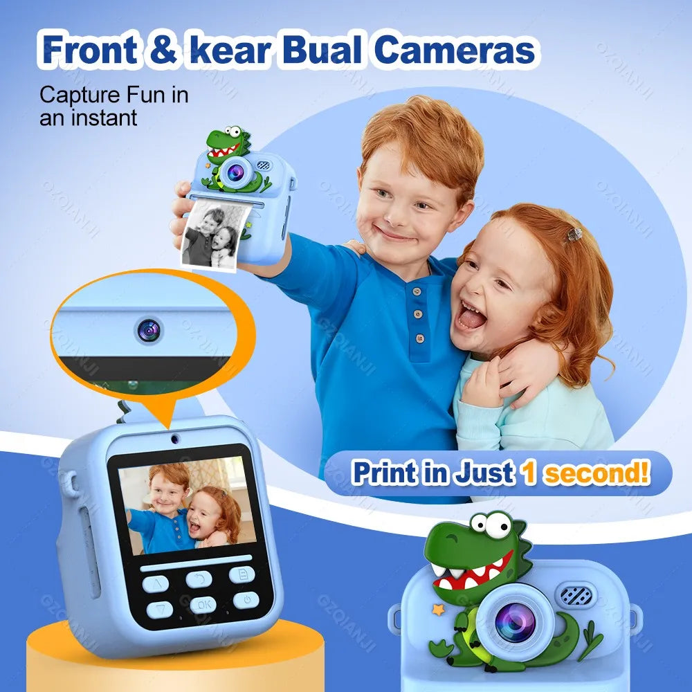 Kids Instant Print Camera 1080P HD Dual Lens 58mm Thermal Printer Kids Instant Camera PRIMED