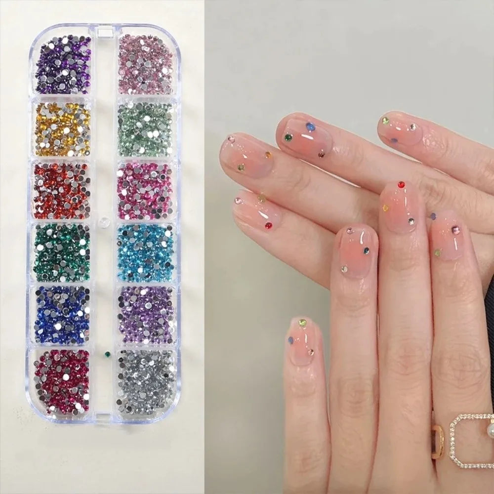 12-Grid Nail Rhinestone Charms – Flatback Crystal Gems Set Nail Art Rhinestones PRIMED 03