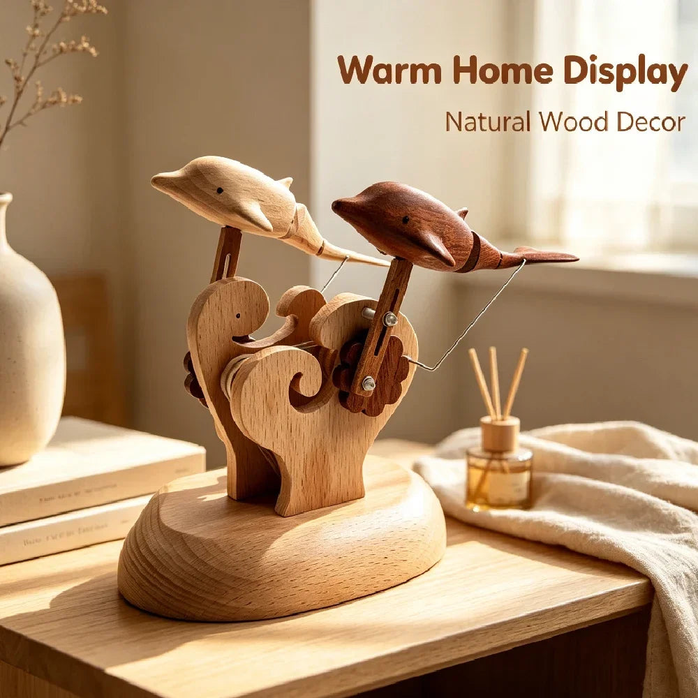Wooden Dolphin Kinetic Sculpture | USB Rechargeable Desk Art