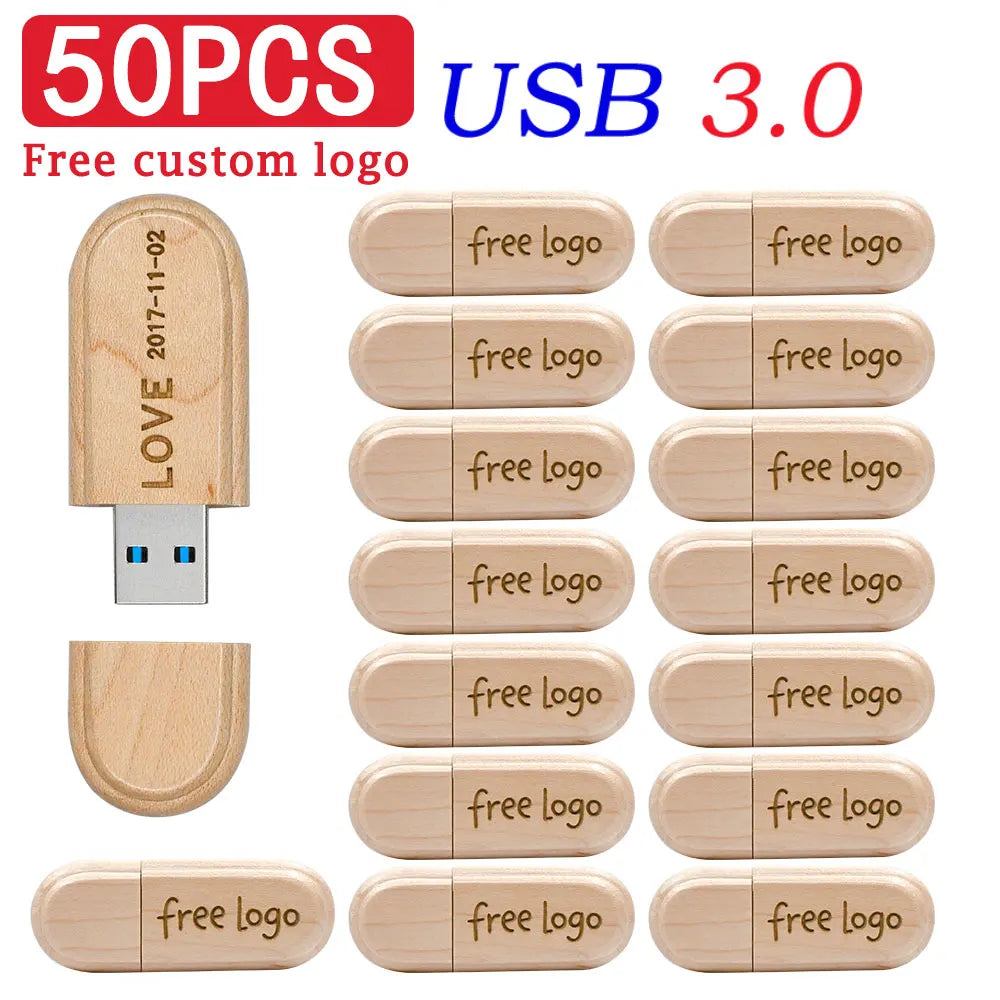50-Pack Custom Wooden USB Flash Drives | Laser Engraved Logo Custom USB Flash Drive PRIMED